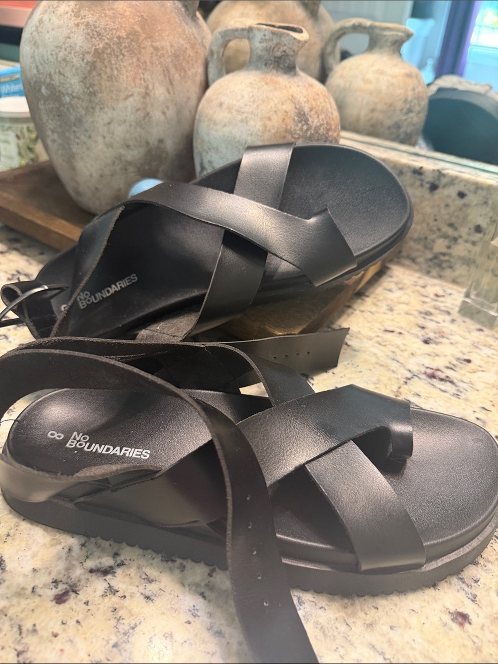 No Boundaries Black Cross-Strap Ankle Tie Sandals - Picture 2 of 3